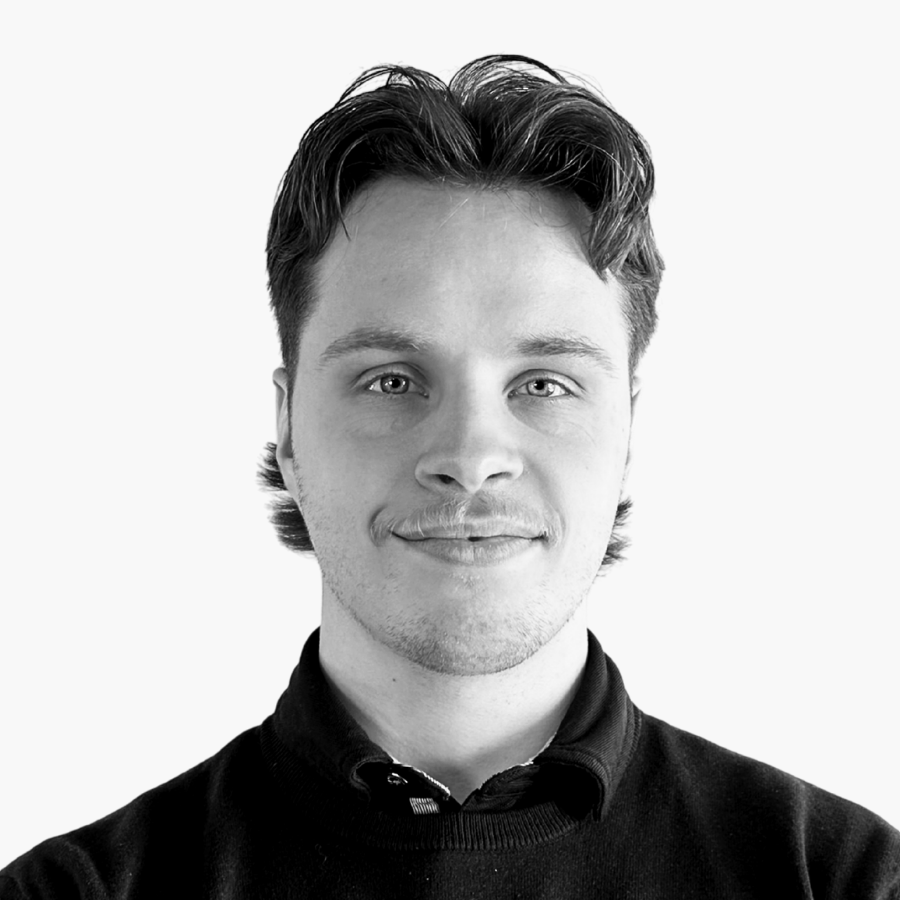 Salvoksen myyjän Ville Jääskeläisen mustavalkoinen kasvokuva