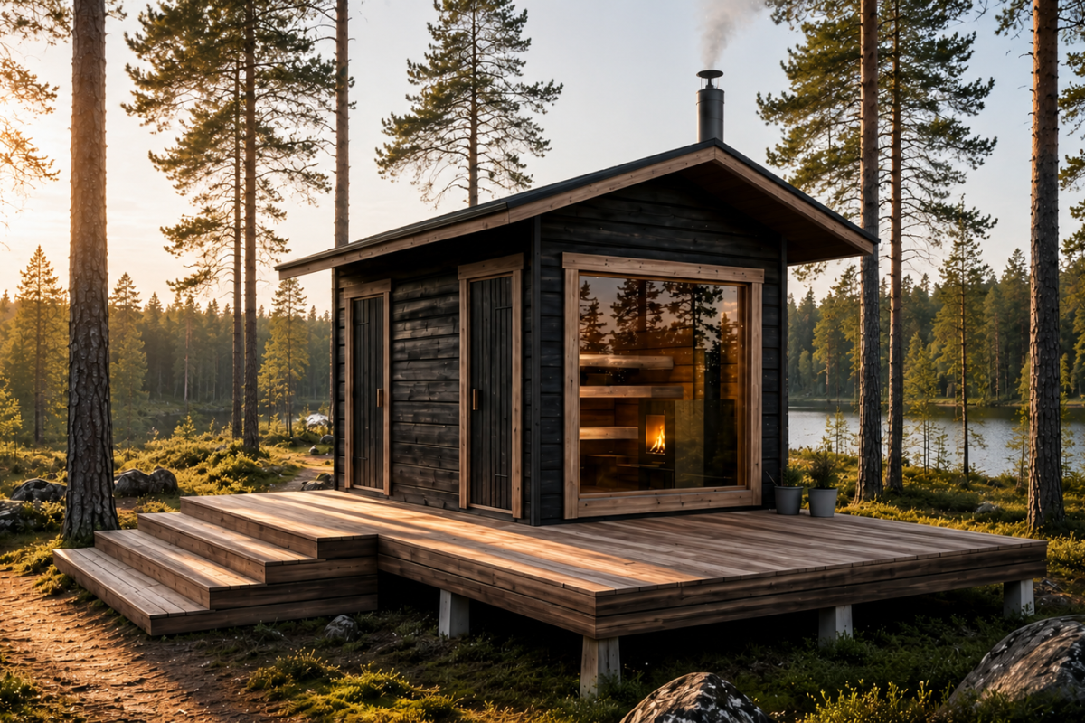 Veisto Sauna 9C metsässä