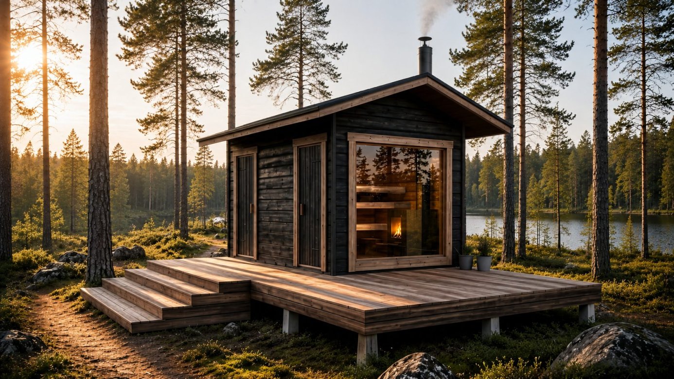 Salvos Veisto sauna 9C harjakattoinen pihasauna