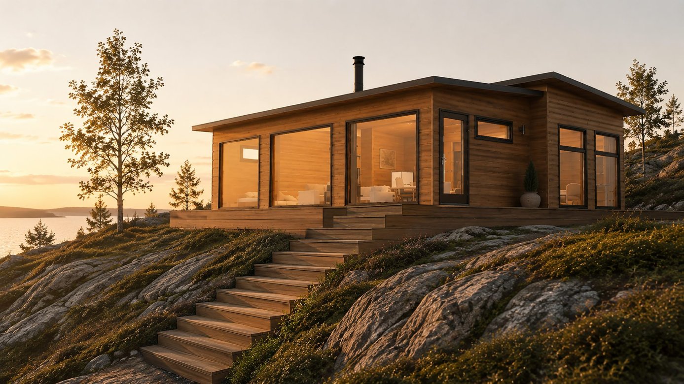 Salvos Vuolu Cottage 73, evening shot on the rocks